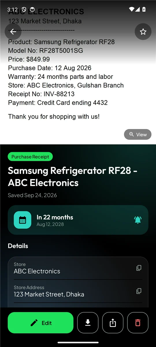 Document details in Memento