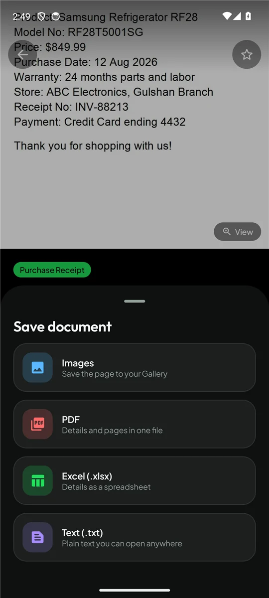 Save document sheet in Memento