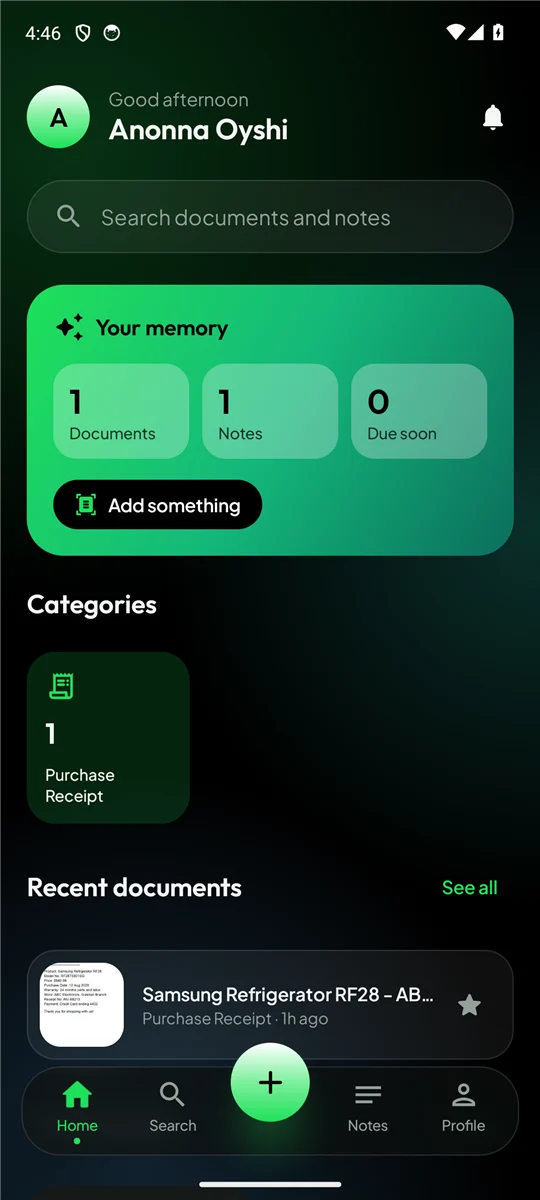 Memento home screen