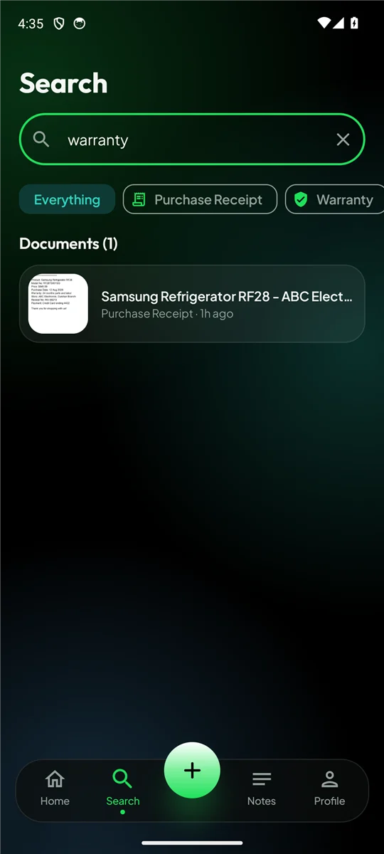 Search results in Memento
